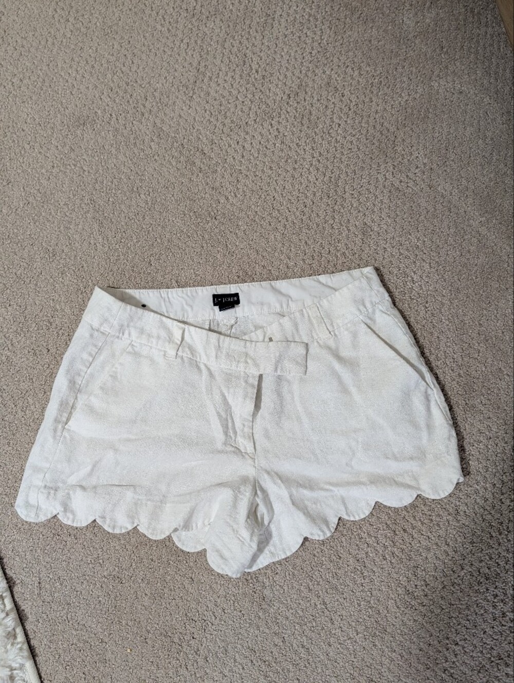 J. Crew White Scalloped Hem Linen-Blend Skort